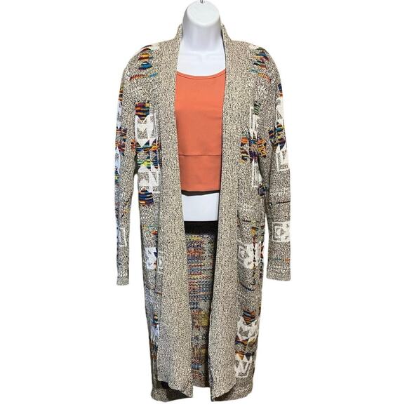 ON BLUE Aztec Long Knit Cardigan Sweater 2x Duster Boho Western Tribal Hippie - Picture 4 of 13